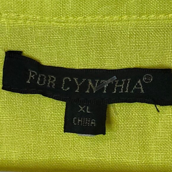 For Cynthia Lagenlook XL Yellow Linen Button-Up Top  Adjustable  Sleeves Oversiz - Picture 2 of 12